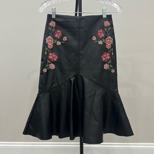 Black floral leather skirt